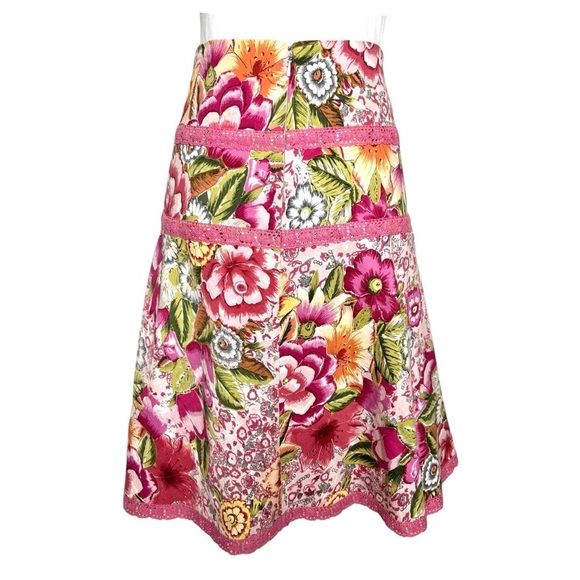 Vintage Fairycore Skirt Pink Green Floral Beaded Lace Boho A-Line Dolce - Picture 3 of 8